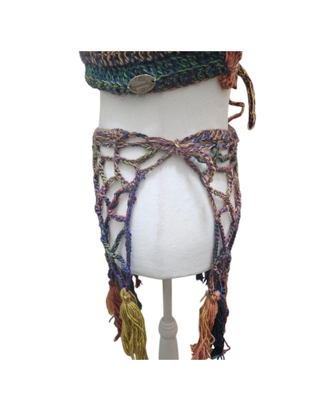 Handmade Crochet Swim Cover-up Fishnet Design Multicolor Rainbow Halter Crop-Top - Picture 12 of 17